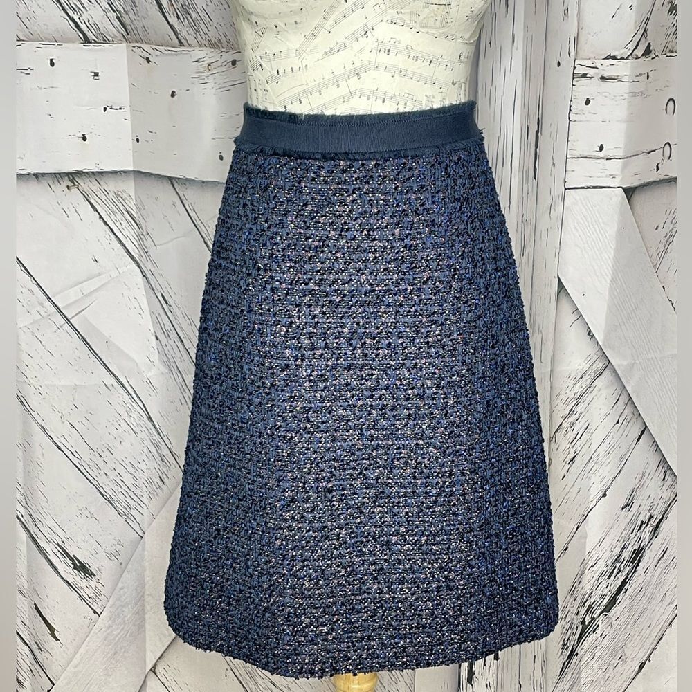 Ann Taylor Grosgrain Ribbon Waist Tweed Metallic Skirt 4